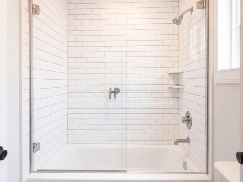 New tiled shower with glass door where a bathtub used to be